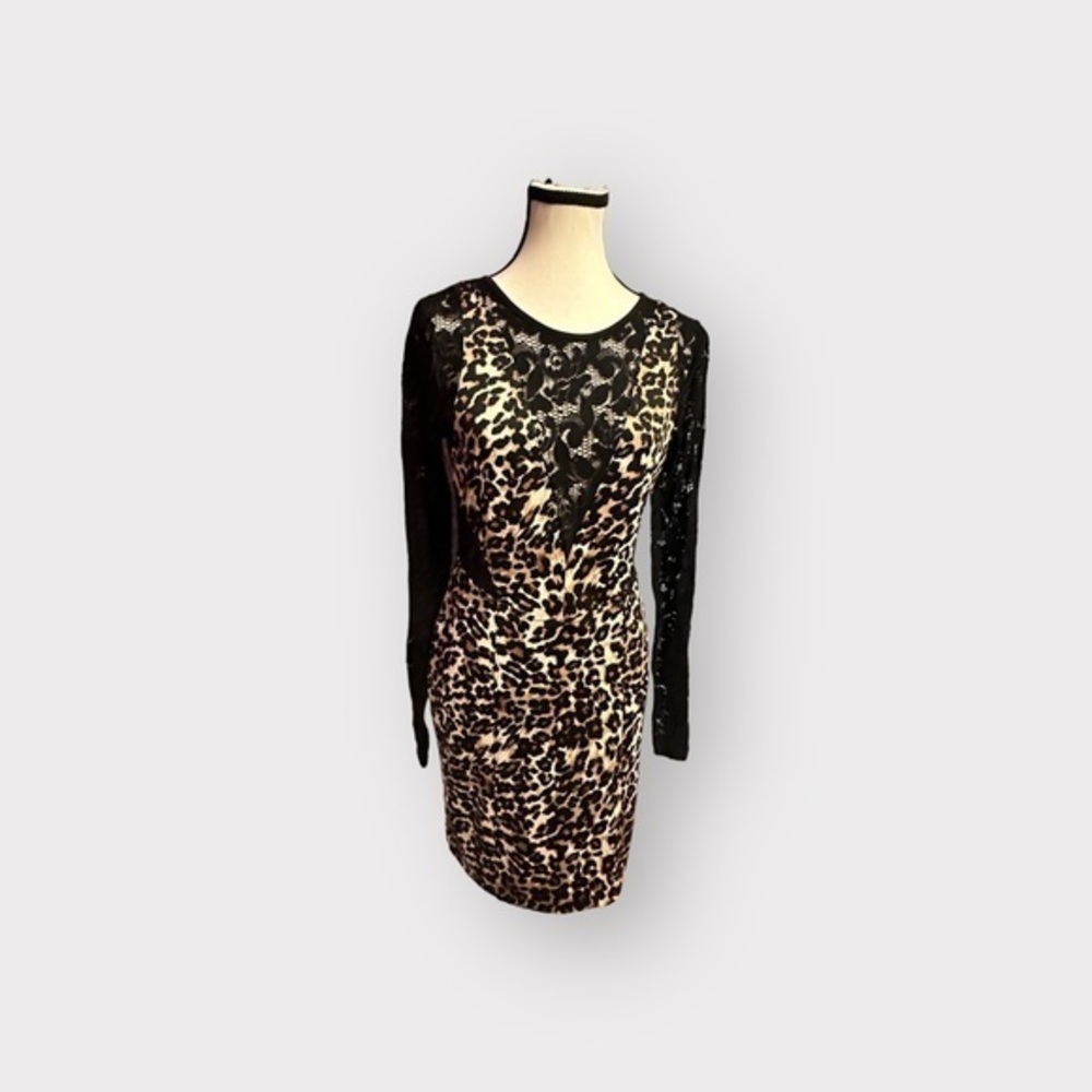 Women’s Seductions Large Open Back Lace Top Animal Print Dress L